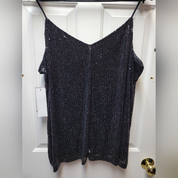 Calvin Klein Black Sequin Blouse V Neck Plus Size 1X NEW - Picture 6 of 11